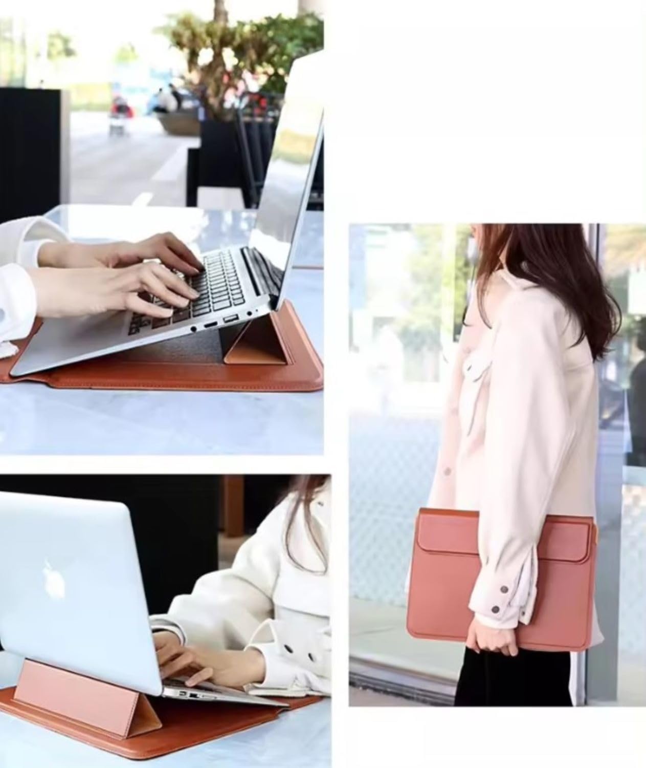 Brown Premium Laptop Sleeve 14-15.6 Inch ONLY MacBook Pro Air 15 Dell XPS HP Envy Lenovo ThinkPad Surface Waterproof PU Leather Stand Mouse Pad Business, Not for 11-13”