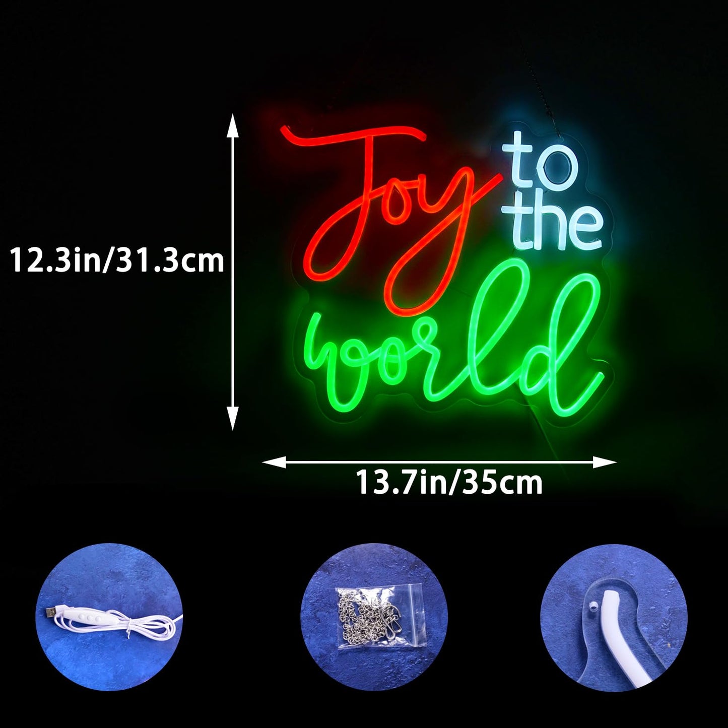 Joy to the World Neon Light Sign Happy Winter Holiday LED Sign Art Wall Decor Red Green Christmas Neon Sign for Thanksgiving New Year's Day Xmas Party Countdown Party
