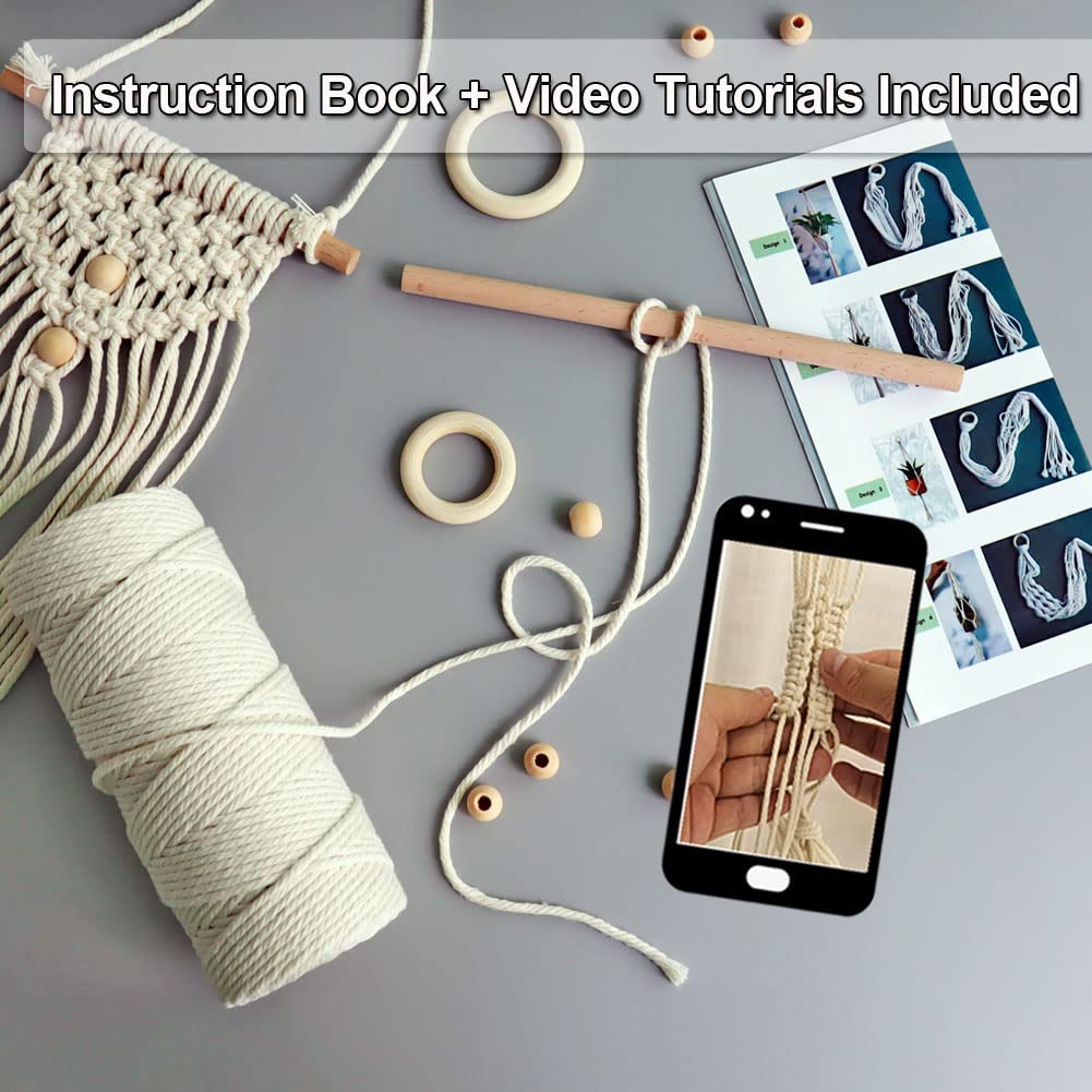 Easy Macrame Kits for Adults Beginners Supplier Wood Beads,Rings,Wooden Dowel for Macrame Plant Hangers,Boho Wall Hanging with Instruction Book for Starters Christmas Crafts for Adults