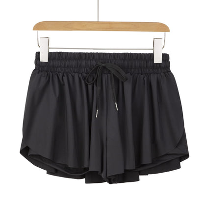 Flowy Athletic Shorts for Women Gym Yoga Workout Running Sweat Short Pants Spandex Butterfly Tennis Skort Skirt with Pockets Underneath Girls Cute Comfy Trendy Clothes Casual Summer Outfits Black L