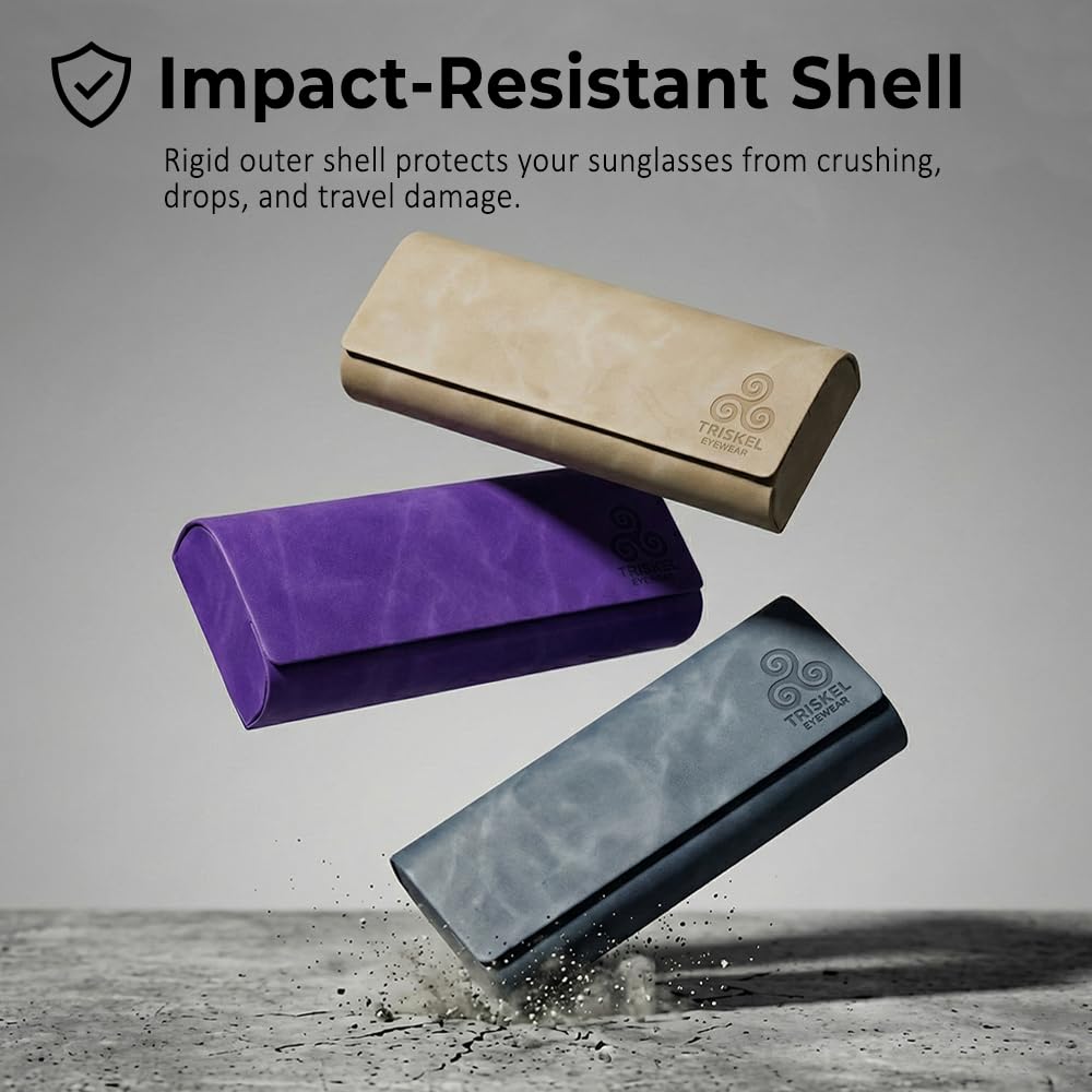 TRISKEL EYEWEAR Minimalist Rectangle Glasses Case – Slim Hard Shell PU Leather Eyewear Holder with Magnetic Closure (Amethyst Dawn)