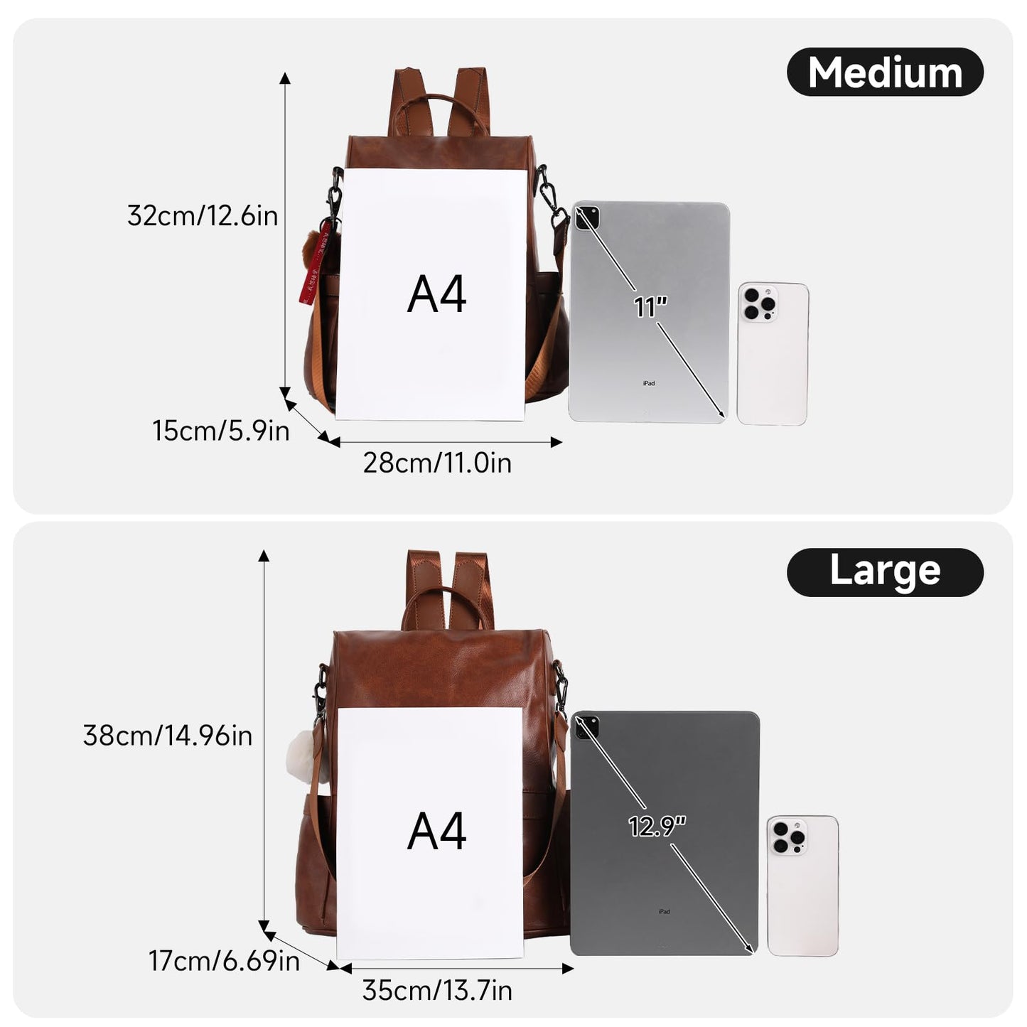 CHERUTY Women Backpack Purse PU Leather Anti-theft Casual Shoulder Bag Fashion Ladies Satchel Bags(Tan-Large)