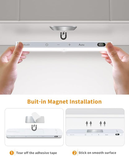 WILLED Under Cabinet Lights Rechargeable, Battery Display, 60 LED Touch Light Bar, Motion Sensor Light Indoor, Battery Operated Closet Light Wireless, Stick on Under Counter Lights for Kitchen(2 Pack)