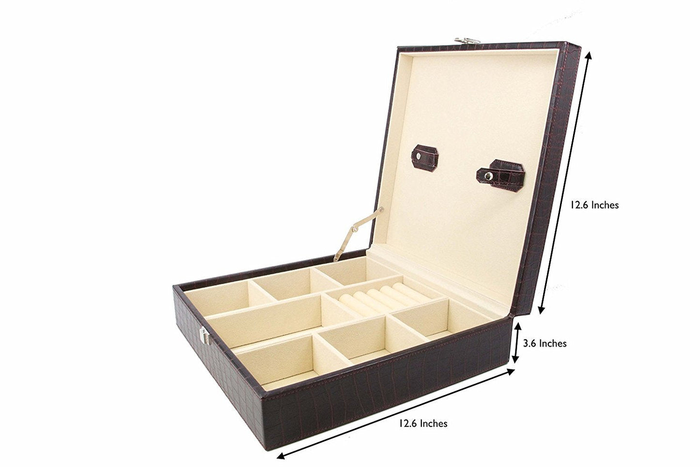 Decorebay Handcrafted Crocodile Leather Tie Box and Cufflink Storage Box for Men – Seal Brown