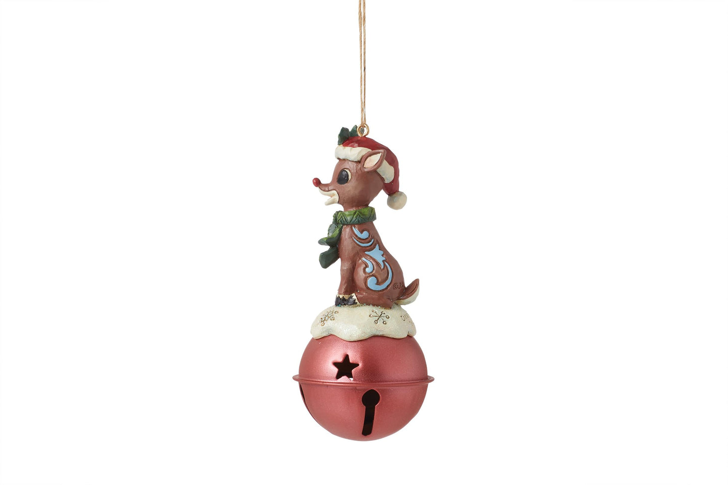 Enesco Rudolph Traditions by Jim Shore Reindeer Standing on Bell Hanging Ornament, 4.37 Inch, Multicolor
