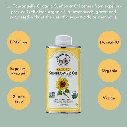 La Tourangelle, Organic Canola Oil, Expeller-Pressed Non-GMO Canola Seeds, Pesticide and Chemical Free, High Heat Neutral Cooking Oil, 16.9 Fl Oz