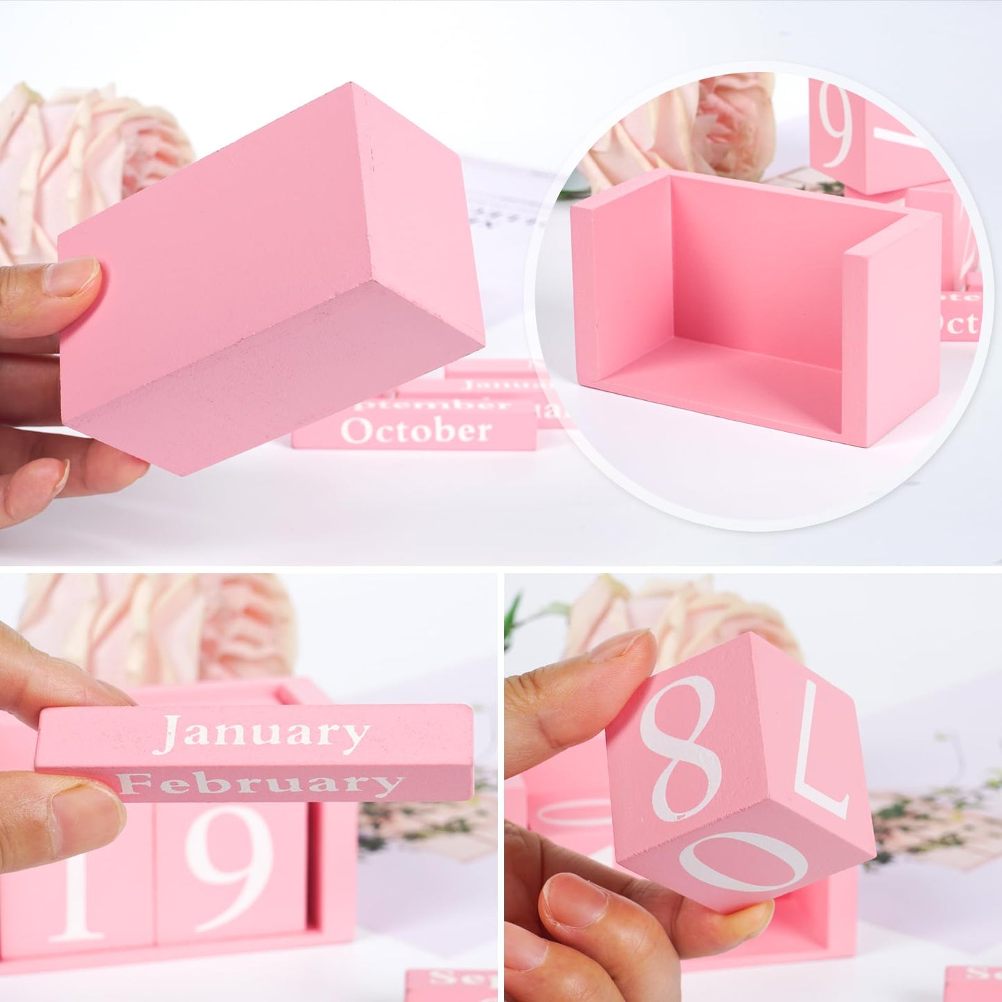 Notakia Pink Decor Wooden Desk Blocks Calendar Perpetual Block Cute Office Pink Desk Accessories Preppy Room Decor for Women