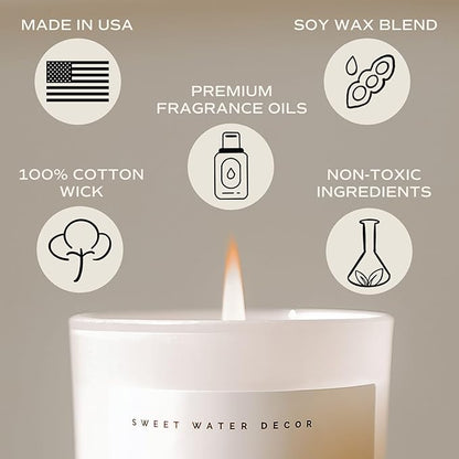 Sweet Water Decor Mulled Cider Soy Candle | Orange | Lemon | Cinnamon | Cranberry | Apple | Cedar | Amber Scented Candle for Home | 11oz White Jar Candle, 50+ Hour Burn Time, Made in The USA