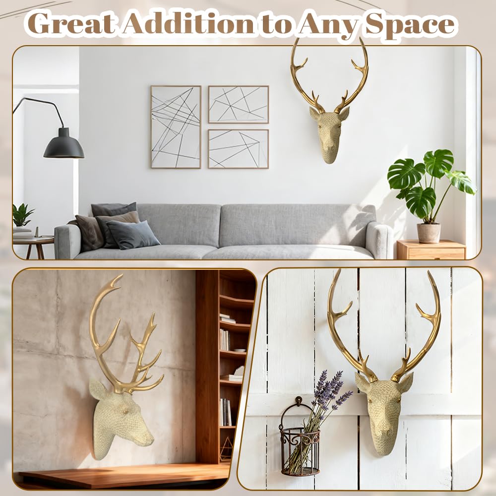 Mingzhang Deer Head Wall Decor Resin Animal Head Wall Sculpture Hanging Decoration for Home Bedroom Kitchen Bathroom Farmhouse Christmas Decor 15.7 Inch Deer Head Wall Mount