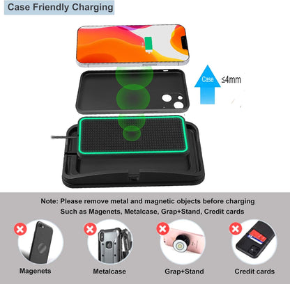Wireless Charger Car Fast Charging pad,POLMXS 15W Wireless Phone Charger Cell Phone Cordless Flat Charging mat Compatible with iPhone 11/12/12/14/15 Galaxy S21/S22/S23/24 NOTE10(XP01)