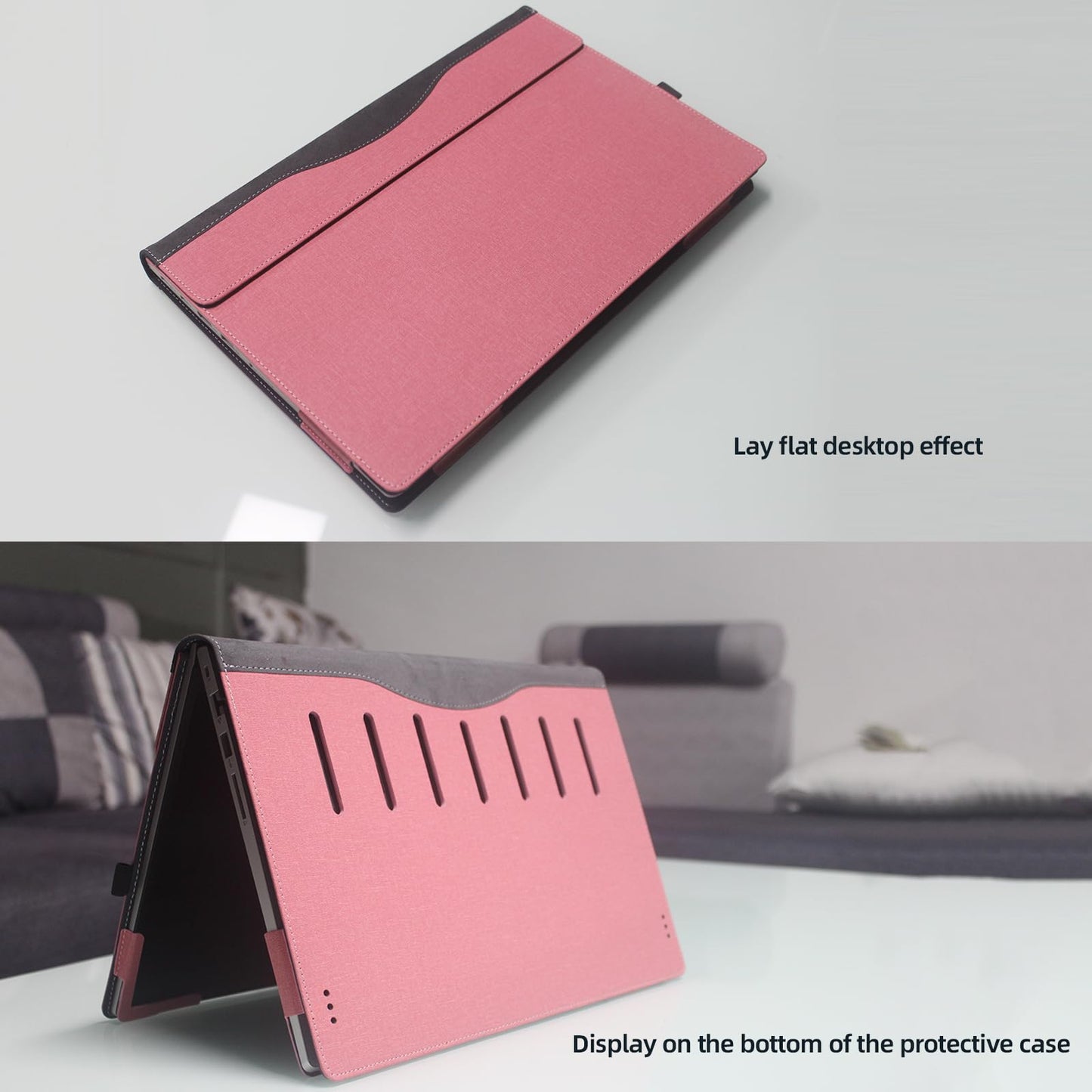 VEVOOD Laptop Case for DELL Latitude 5550 Laptop 2-in-1 |Latitude 5540 5530 5520 Laptop All Inclusive Drop Case 15.6" PU Leather Inside Pocket Cover (Pink)