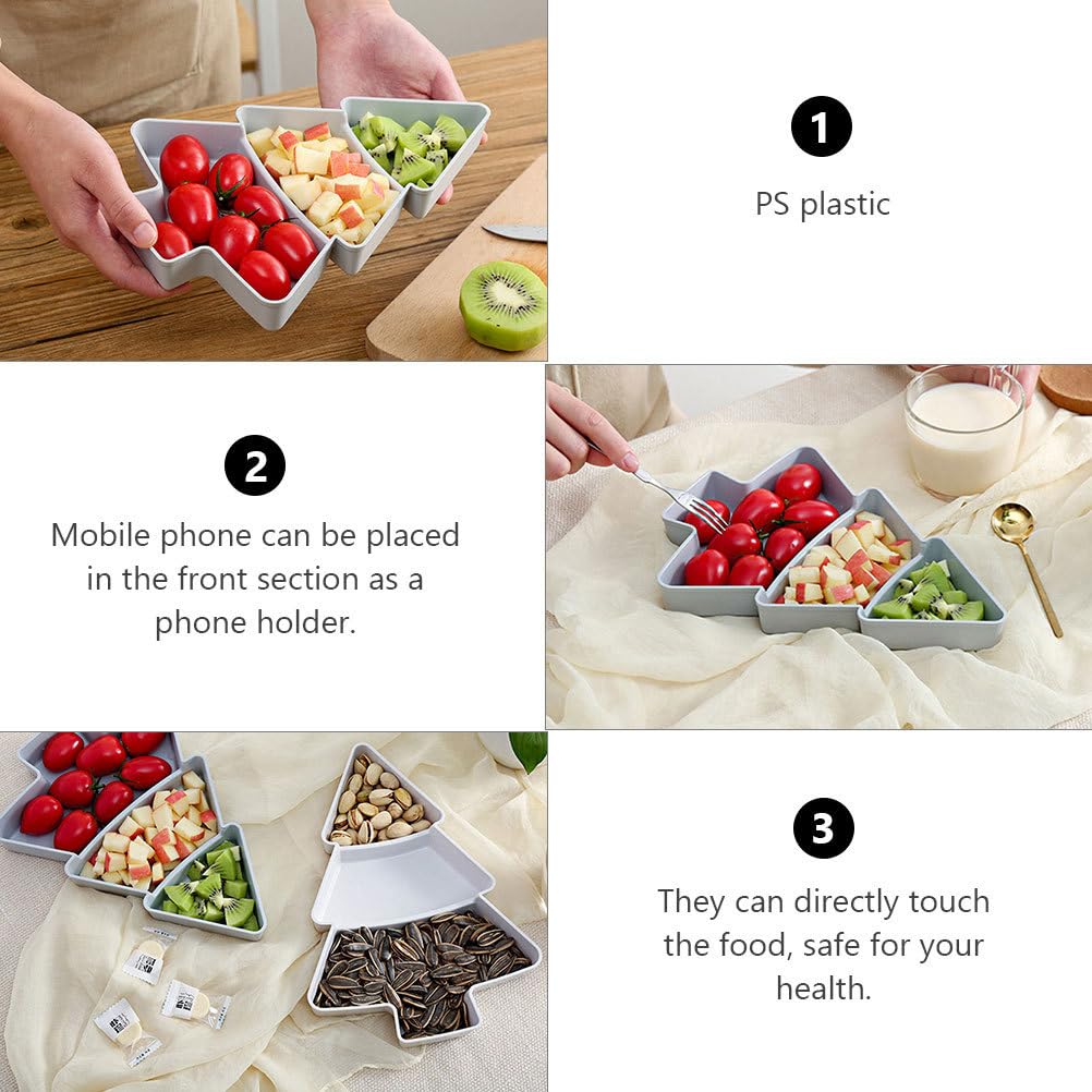 DOITOOL 2PCS Christmas Tree Shape Platter Snack Appetizer Trays Dessert Serving Dishes Divided Snack Serving Trays Fruit Cheese Dessert Plate - Grey