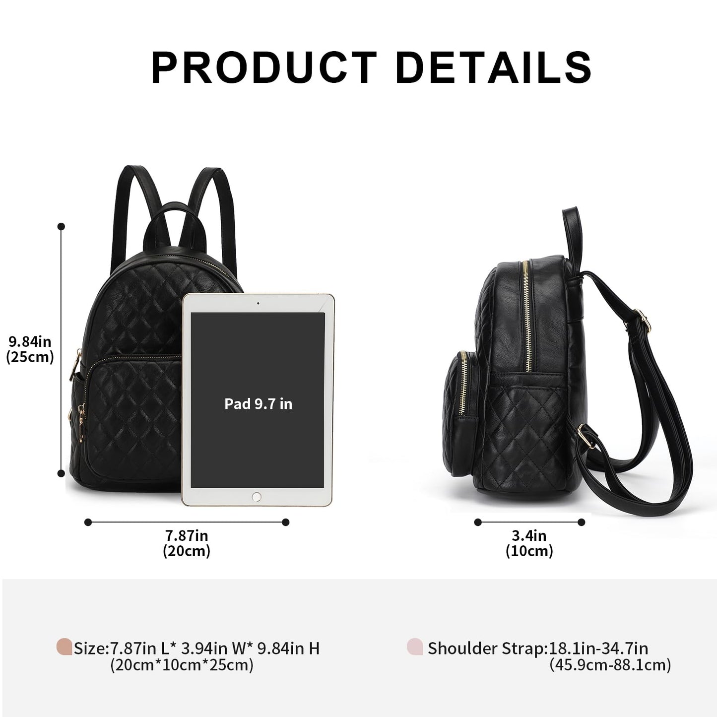 KL928 Quilted Mini Backpack for Women, PU Leather Backpack Purse Designer Satchel Bag, Small Casual Daypack for Ladies