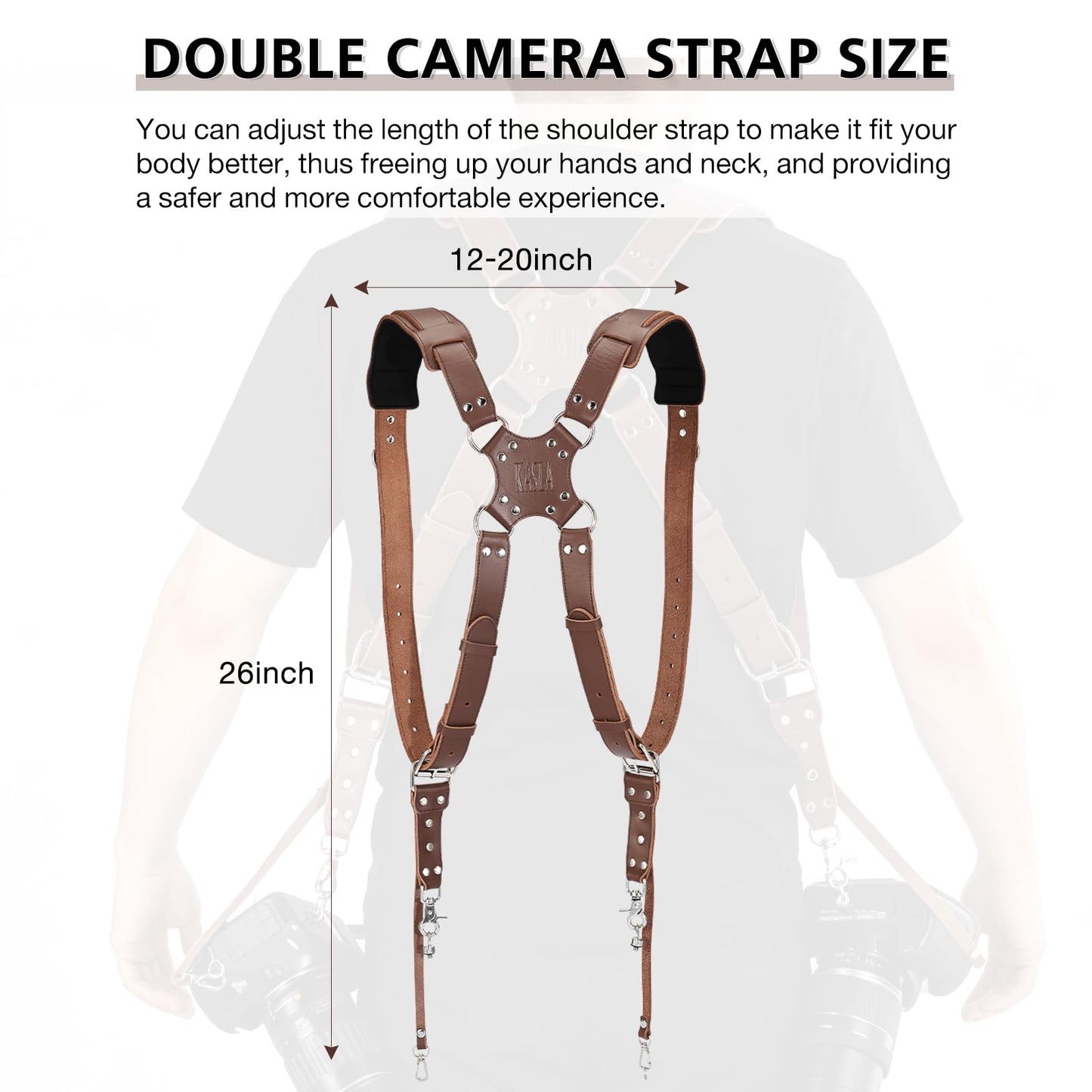 Kasla Camera Strap, Camera Straps for Photographers, Leather Dual Camera Strap for Two DSLR/SLR Cameras (Brown, Upgrade)