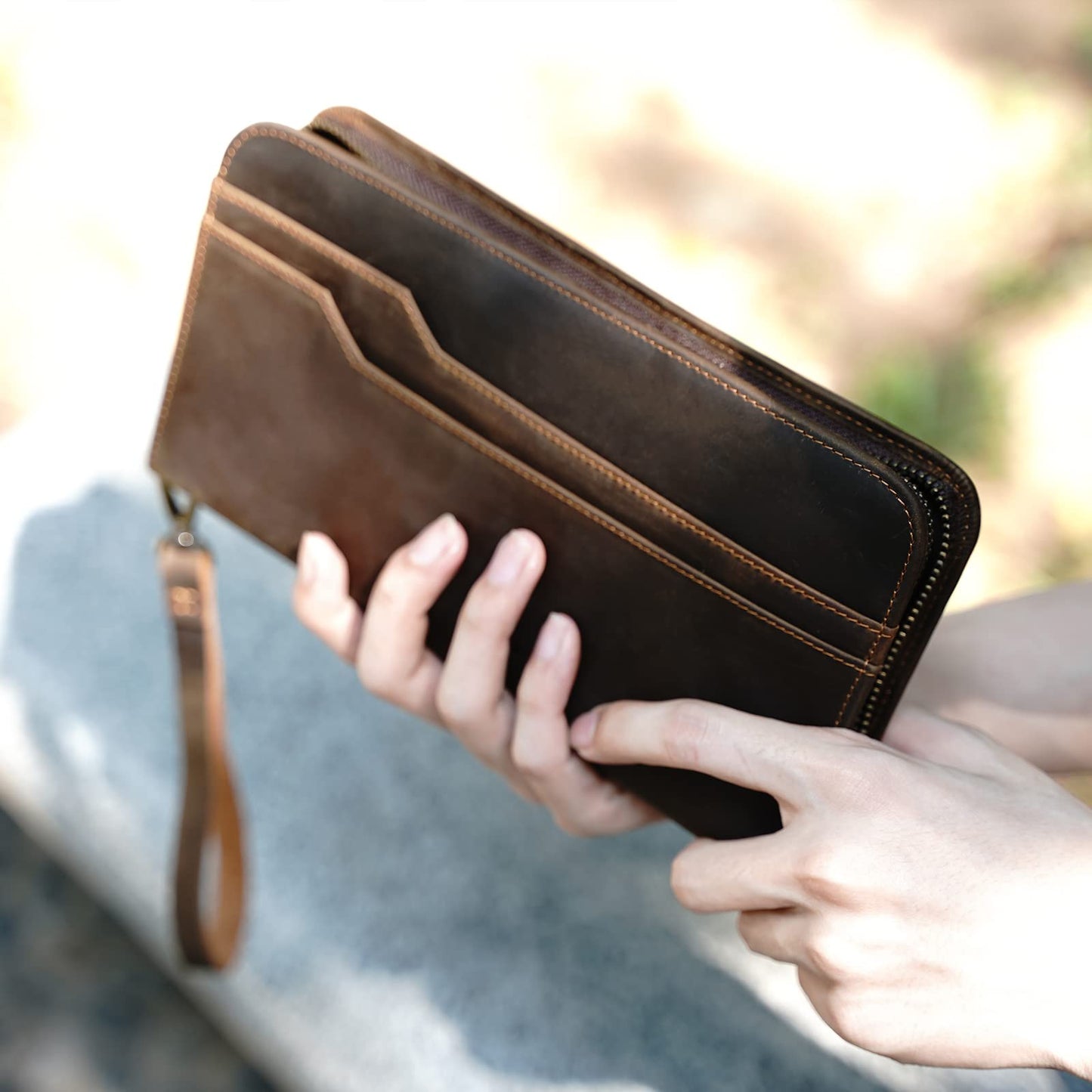 Polare Full Grain Leather Family Travel Passport Wallet and Documents Organizer RFID Blocking Case Holder Fits 6 Passports for Men and Women(Dark Brown)