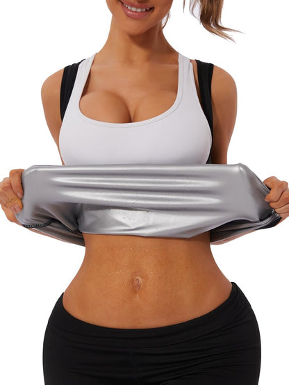 NINGMI Sauna Vest for Women Sweat Tank Top Sauna Suit Workout T Shirt Waist Trainer Body Shaper Exercise Gym
