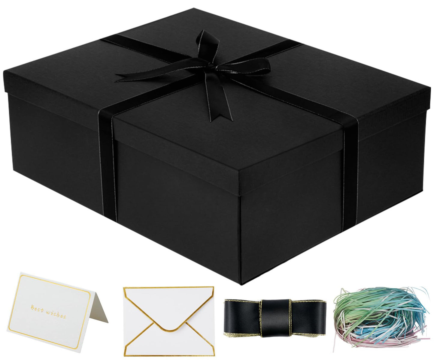 YINUOYOUJIA Large Gift Box 16.5x13x5.5 inches,Black Gift Boxes with Lids for Presents,Birthday,Valentine's Day,Mother's Day,Christmas,Anniversary