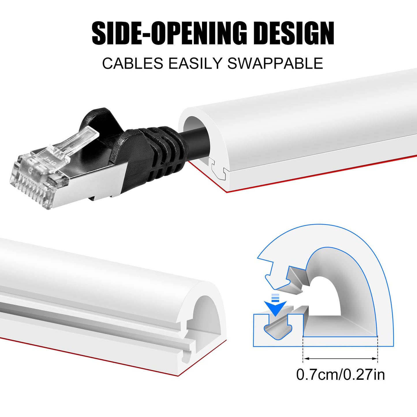 Self-Adhesive Cable Hider, Flexible Wire Cover Cable Raceway for Wires, Wall Mount TV, Home Audio, Network, Power, and Phone Line Managemen (Gray, 118inch)