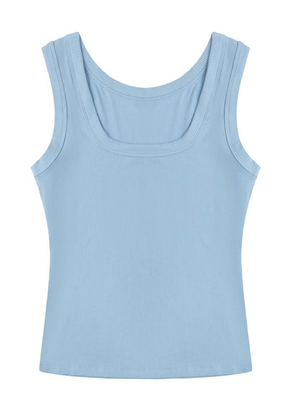SVALIY Summer Womens Tank Tops 2025 Square Neck Fitted Sleeveless Shirts for Women Ribbed Basic Top Blue