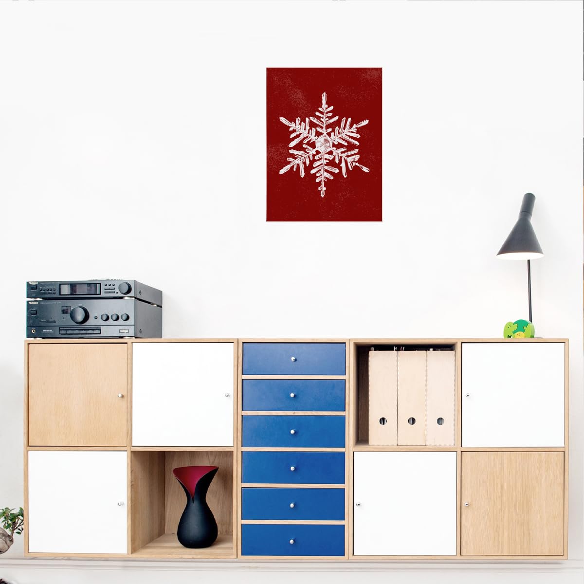 BIWSHA Winter Decor, Christmas Snowflake Wall Art, Snowflake Decorations Wall Print, Red Christmas Canvas Wall Art Decor for Home Living Room Bedroom 11×14 Inch