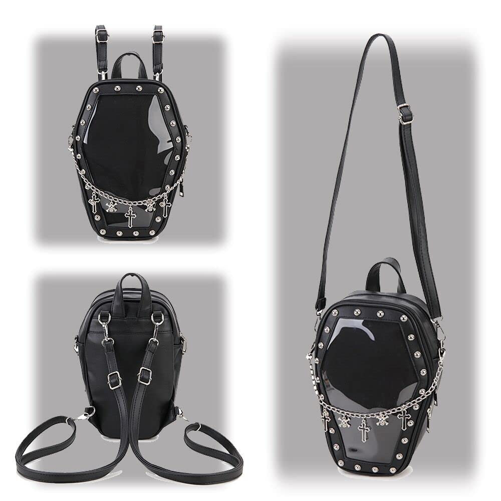 ENJOININ Gothic Coffin Shape Purses and Handbags for Women Halloween Shoulder Bag Ita Purse Backpack