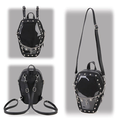 ENJOININ Gothic Coffin Shape Purses and Handbags for Women Halloween Shoulder Bag Ita Purse Backpack