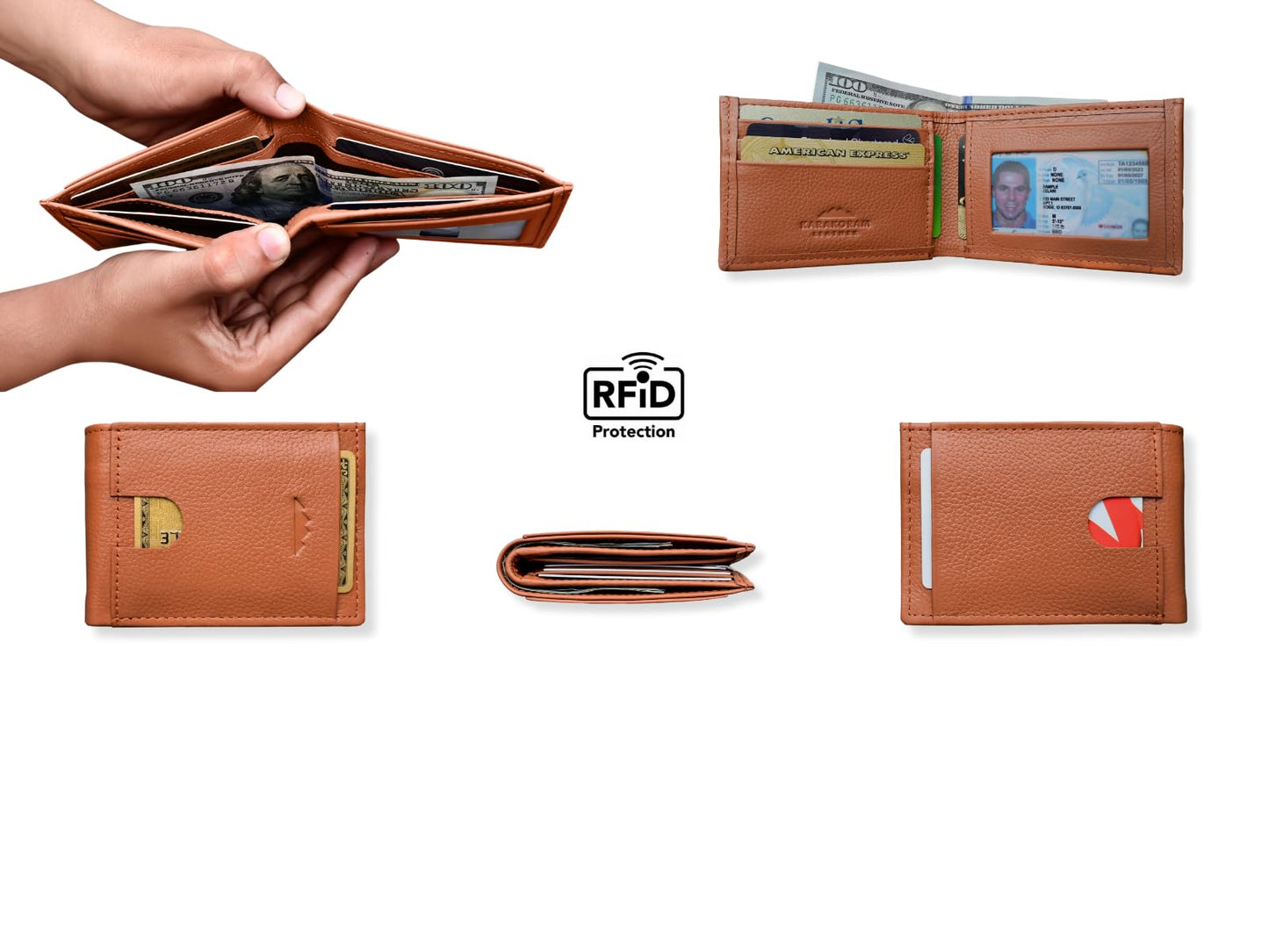 KARAKORAM LEATHER Slim BiFold Wallet for Men | Premium Cowhide Leather | Artisan Made | RFID Blocking | 12-14 Cards with 2 Quick Access Slots | Front Pocket Everyday Carry (Sandstone Tan)