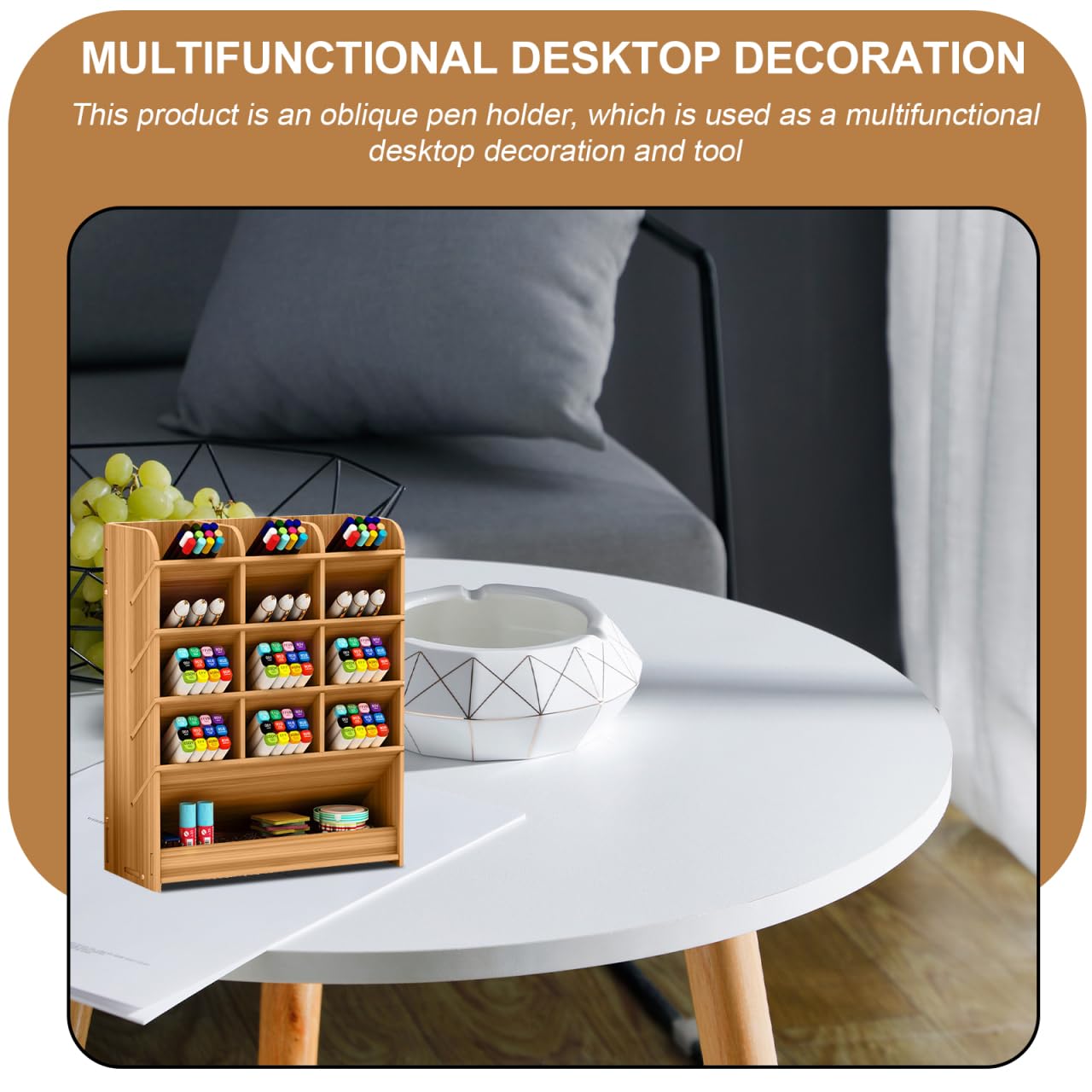 Ciieeo Multi-Grid Wooden Pen Holder Storage Box 10.03X8.26X3.62 Inch Desk Organizer Office Pencil Case Stationery Storage for Home and Office