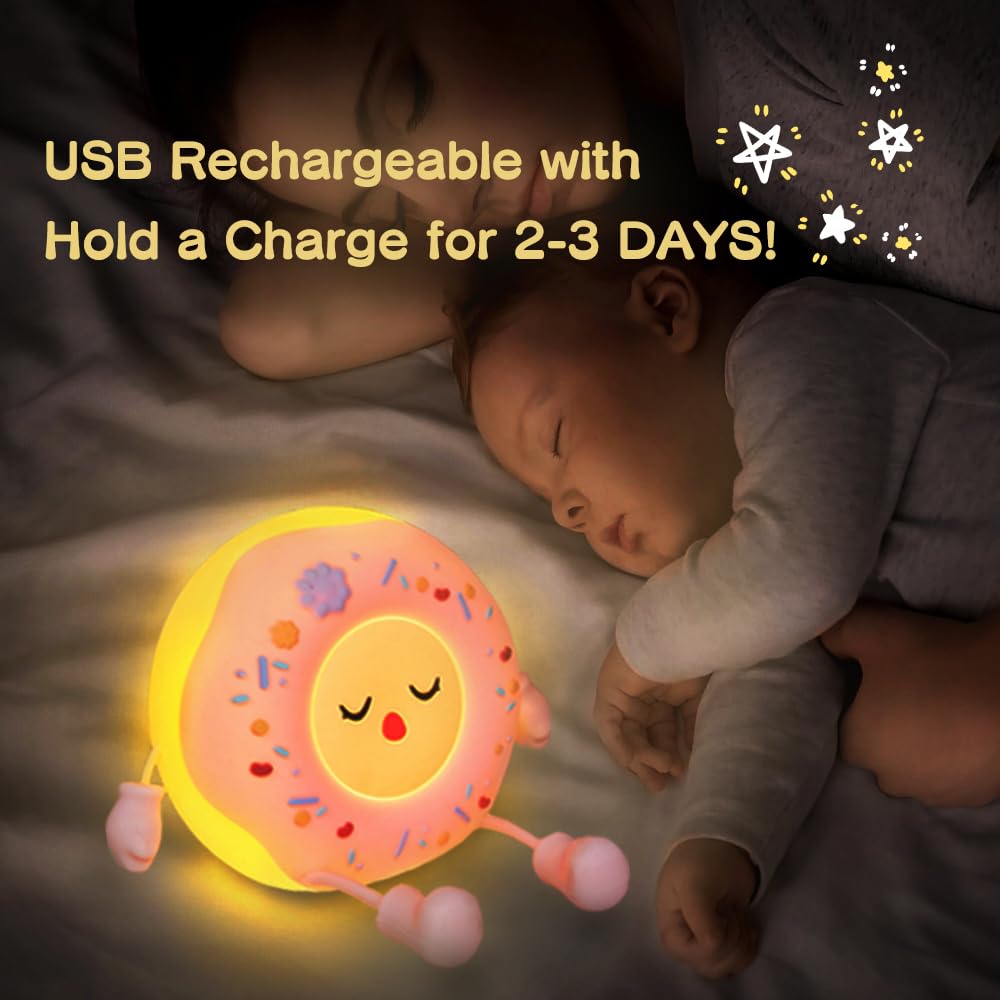 SAILINGFLO Donut Lamp - Silicone LED Night Light Gift for Boys Girls, Rechargeable Cute Night Light for Kid Room Decor - Pink