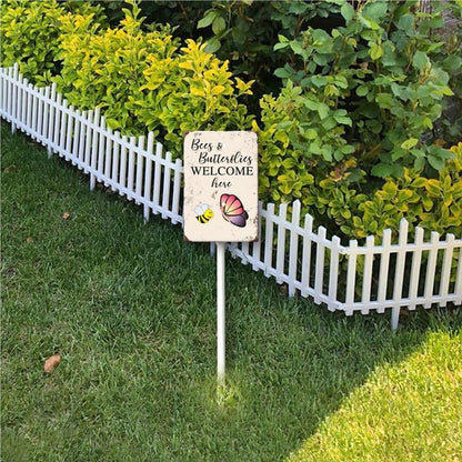 Uptell Bees Butterflies Welcome Here Yard Signs with Stakes Aluminum Sign for House/Front Door and Business Outdoor Decoration 8x12 Inch
