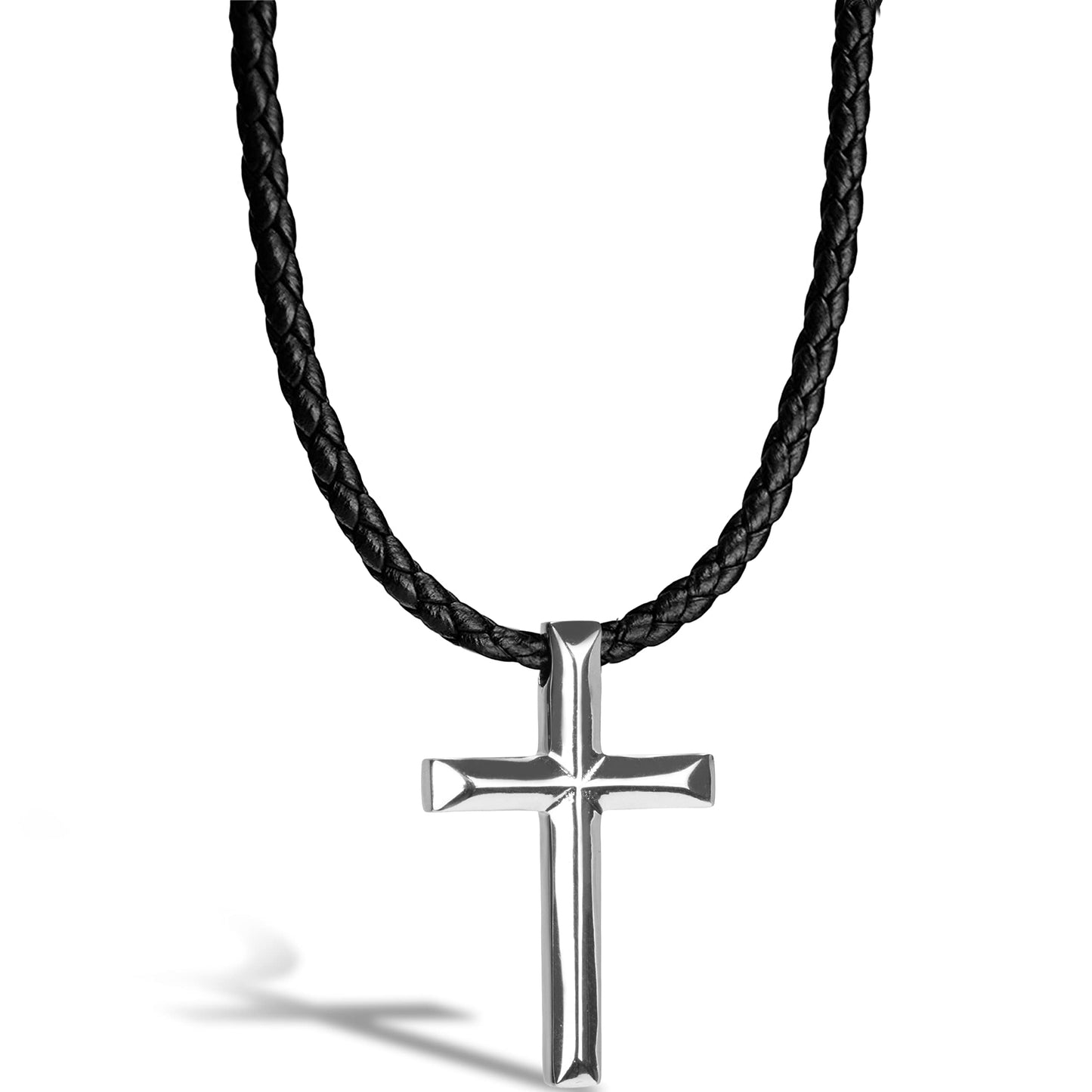 SERASAR Men's Leather Necklace Necklet with Pendant - 50cm Silver Cord Chain Jewelry Box Genuine Gift Locket Choker