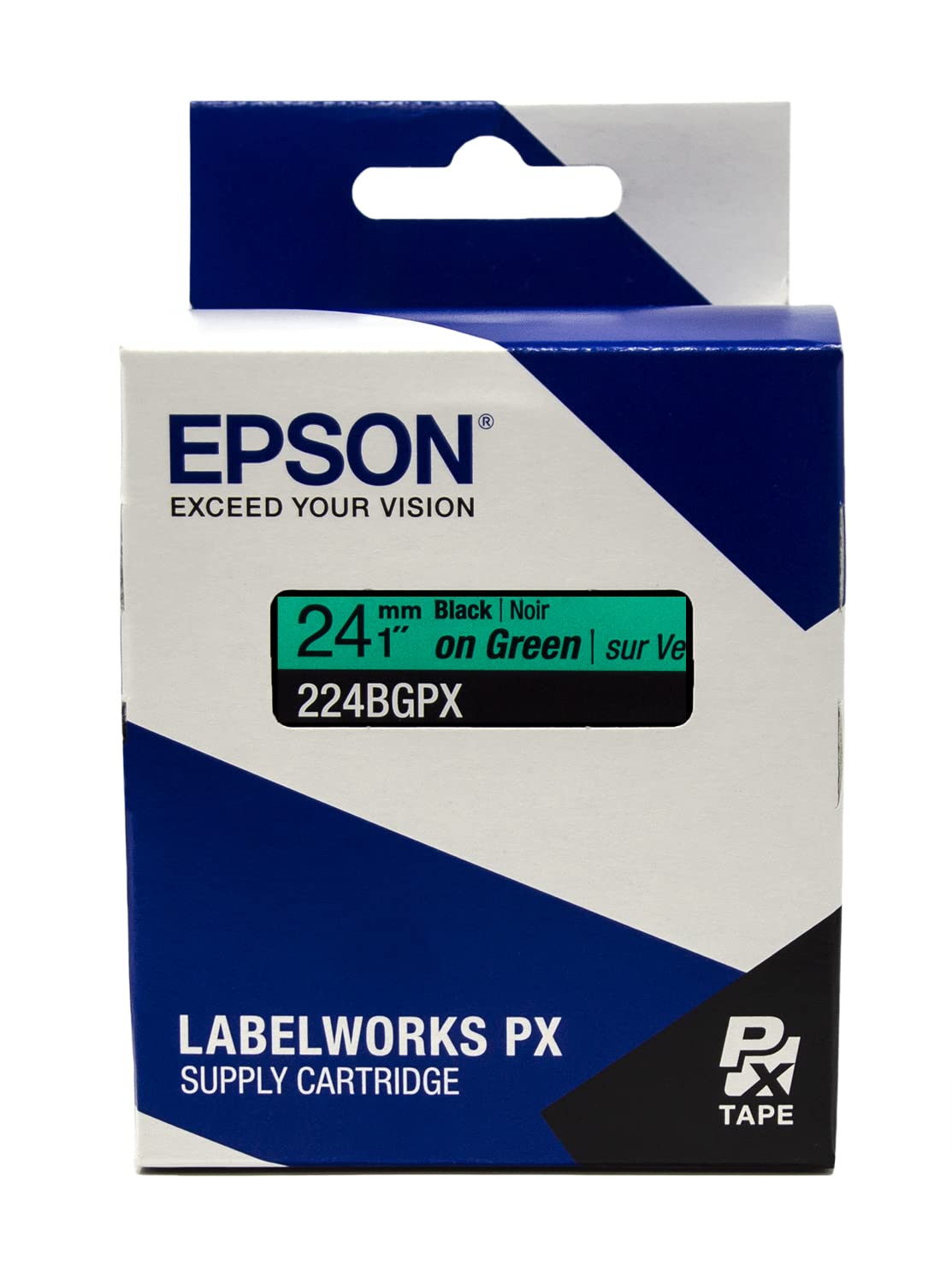 Epson LABELWORKS 224BGPX Genuine PET (Polyester) Tape Cartridge - Black on Green Label Maker Tape - 1" (24MM) Wide, 30'