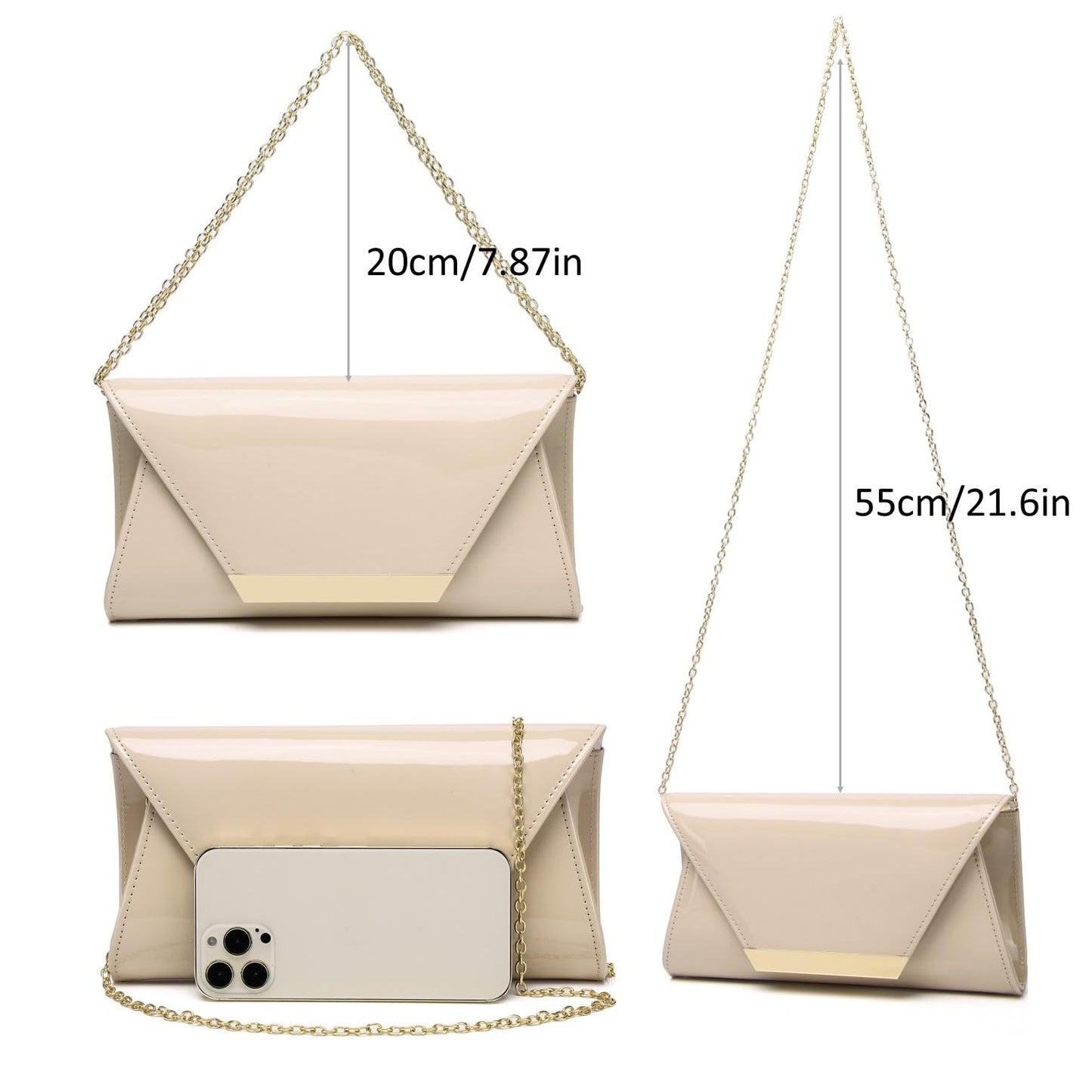 Patent Leather Envelope Clutch Womens Evening Handbag Stylish Shoulder Bag Purse for Christmas Wedding Party Prom(Nude 265)