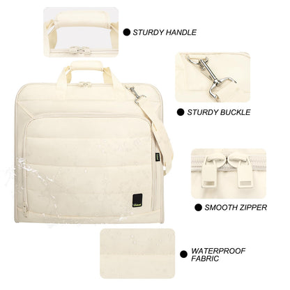 Travel Garment Bag for women,Lightweight Puffy Carry on Garment Bag for Hanging Clothes,44.7'' Waterproof Travel Suit Bag with Shoulder Strap,2 in 1 Foldable Duffle Bag,Beige