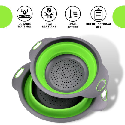 Small Collapsible Colander with Plastic Handles Round Silicone Kitchen Strainers Foldable Kitchen Strainer Perfect for Draining Pasta Vegetable and Fruit Green