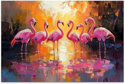 Yesad Flamingo Wall Art, Flamingo Canvas Wall Art Prints Tropical Pictures Poster Wall Décor for Living Room Bedroom Office Animal Lover Gift Home Decorations (Unframed,36”x24”, Flamingo)