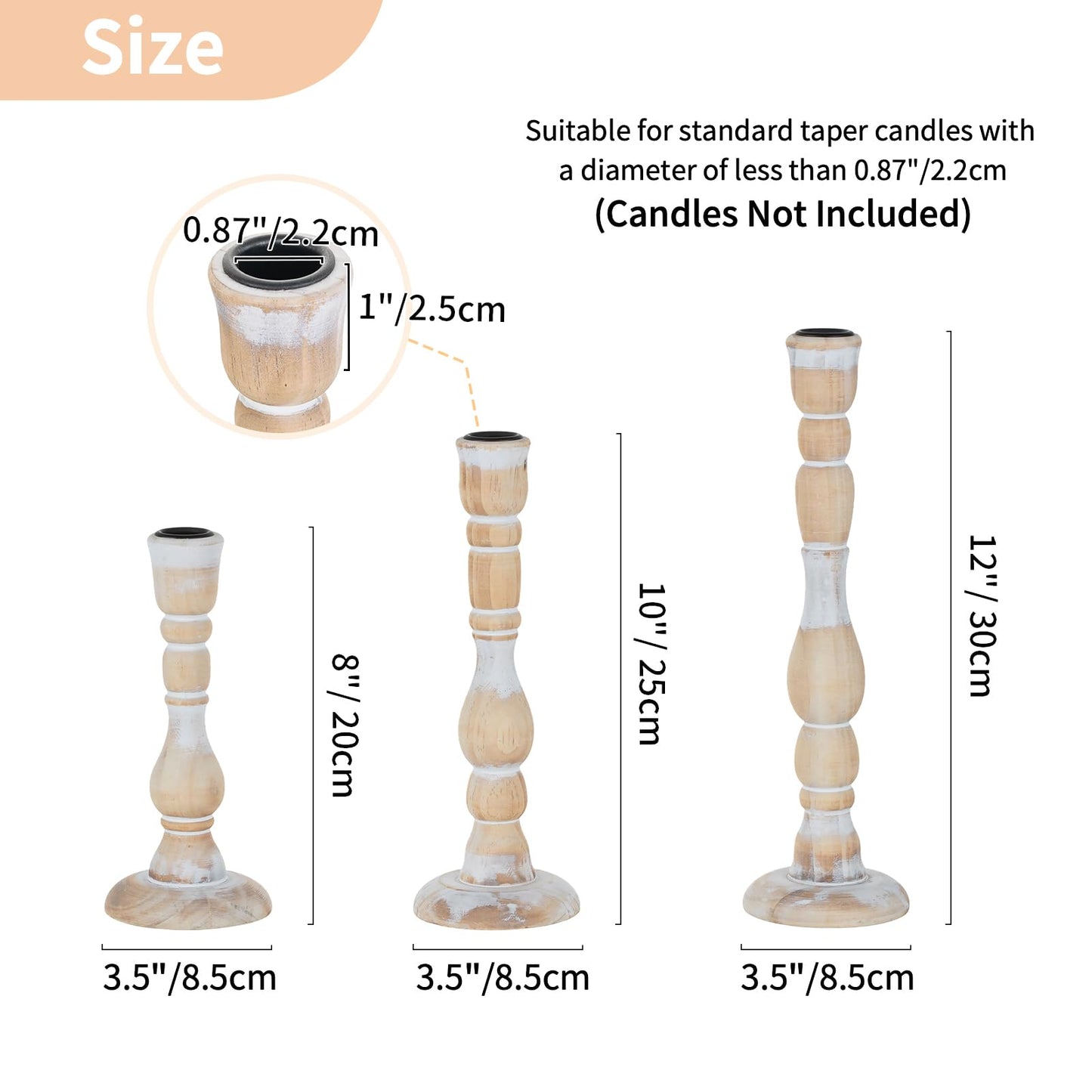 NUPTIO Candlestick Holders Wood for Home: Set of 3 Tall Farmhouse Taper Candle Holders for Christmas Gift Mantel Decor