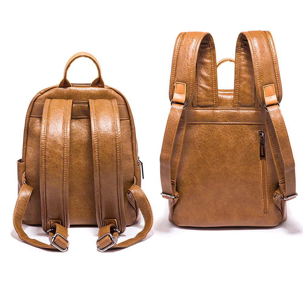 ROUROU Soft Leather Backpack for Women Large Capacity Handbag Fashion Satchel Casual Backpack Lightweight Purse