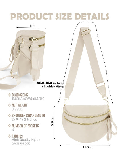 Pure Colour Crossbody Bag Bum Bag for Women,Spacious Purse Fanny Packs Belt Bag,Oversized Bum Bag (Colour Bum Bag-Beige)