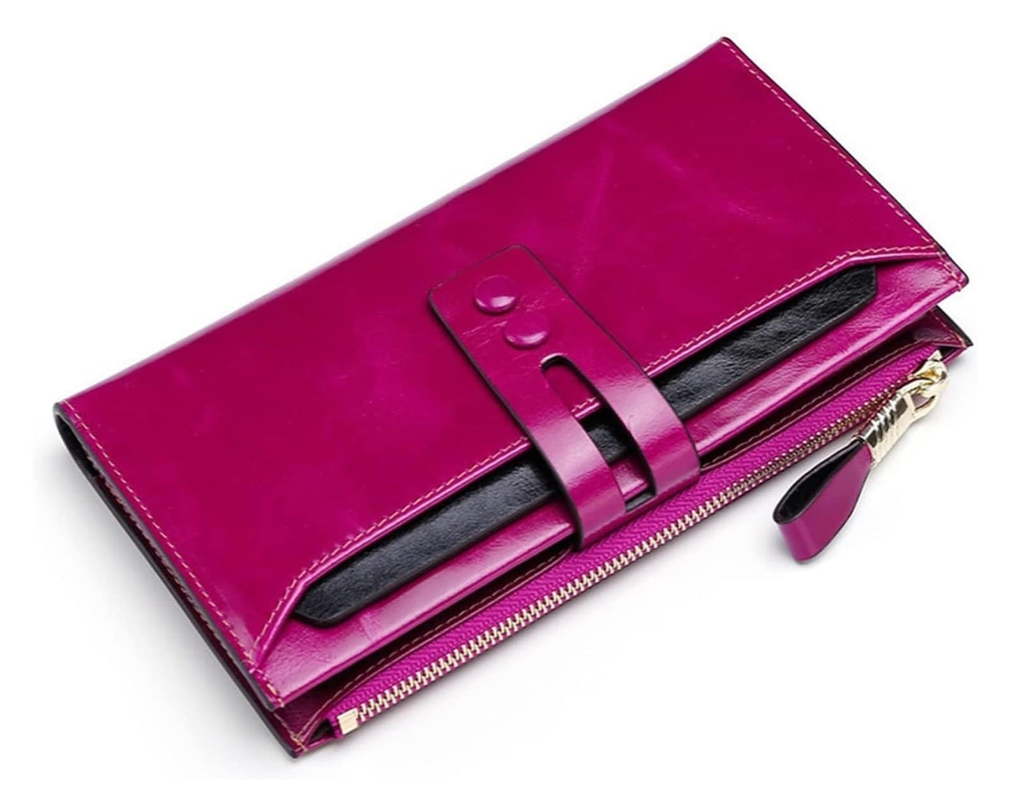 Vyrnox Women's Genuine Leather Long Wallet with Hasp Closure, Large Zip Around Checkbook Billfold Phone Holder Purse Organizer (Rose Purple)