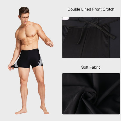 baleaf Men's Spandex Swim Shorts Athletic Competitive Swimwear Lap Swimming Suits Gray/White L