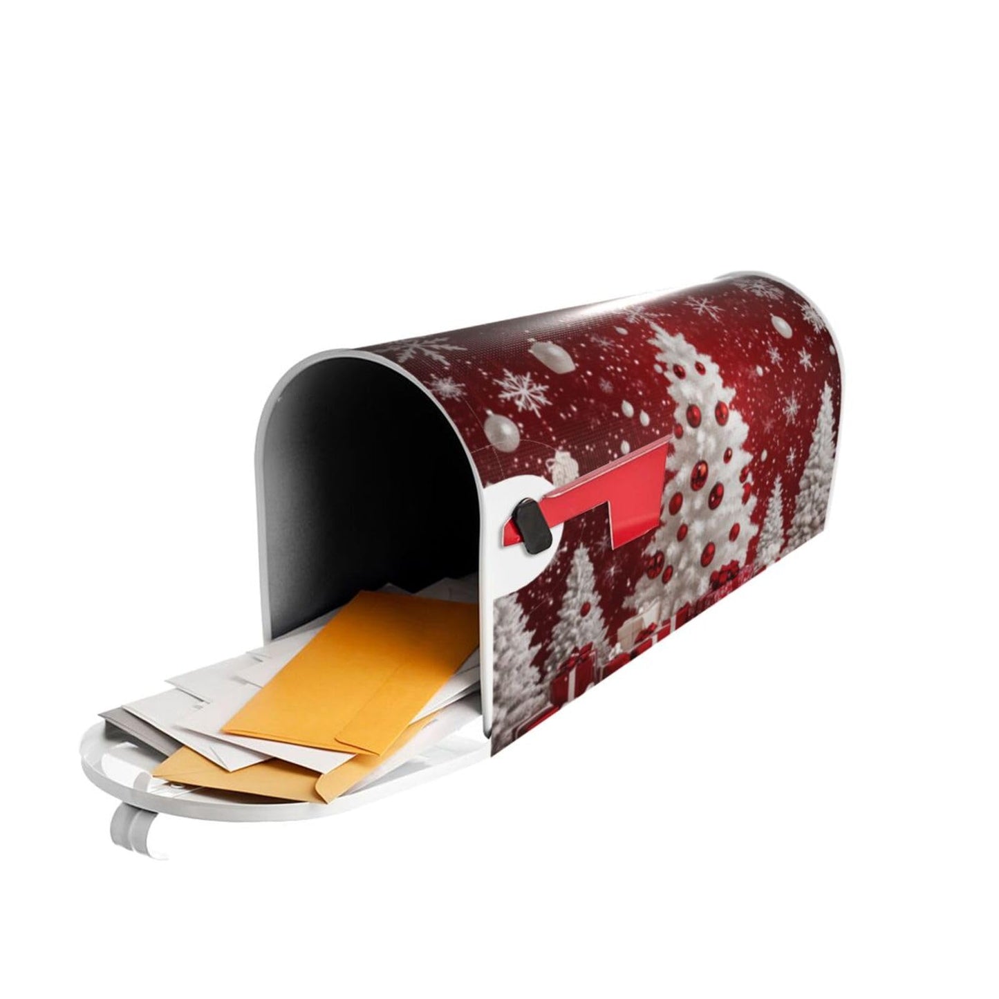 Festive Magnetic Mailbox Cover Red Christmas Tree Pattern Outdoor Mailbox Protector Holiday Seasonal Decorative Garden Yard Home Large Size 25.5 x 21 Inch