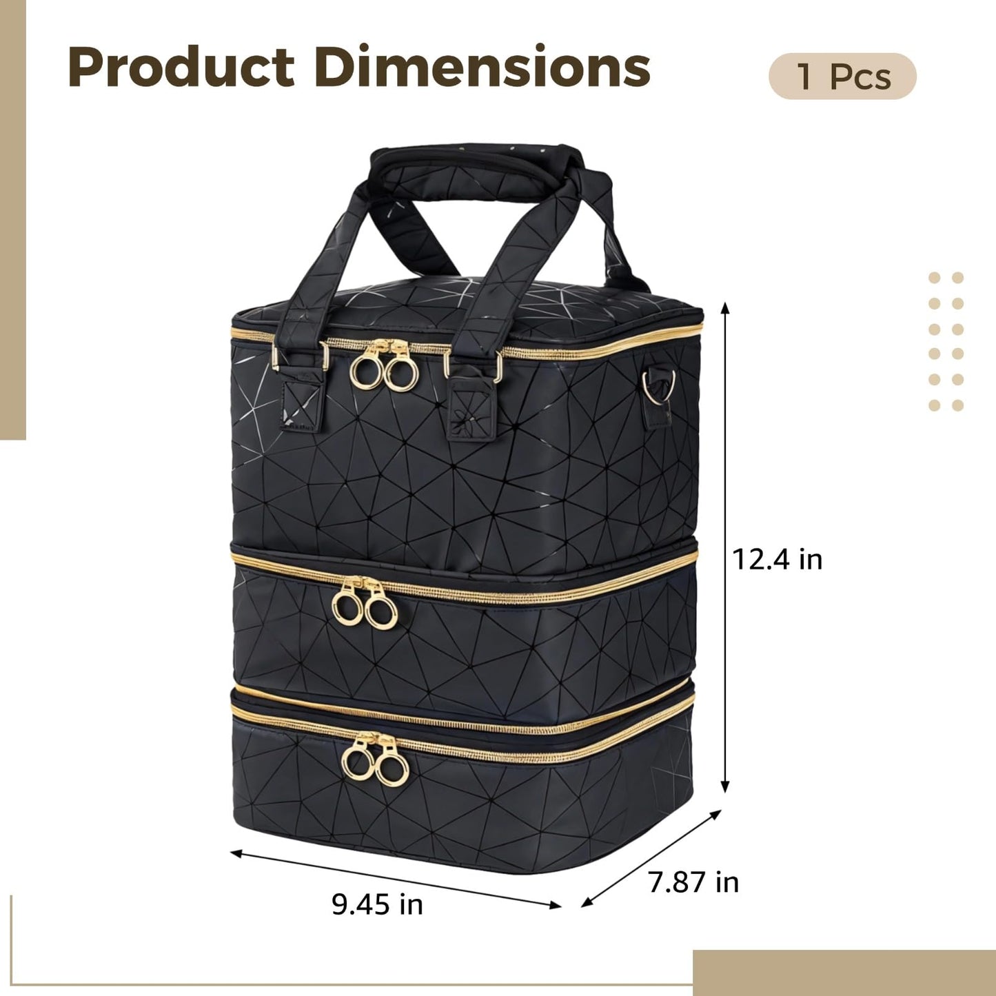 Nail Polish Organizer Case, Detachable 3 Layer PU Leather Storage Holder, Holds 60 Bottles, Shockproof Manicure Bag for Nail Lamp Tools, Portable Travel Supply Carrier (Black)