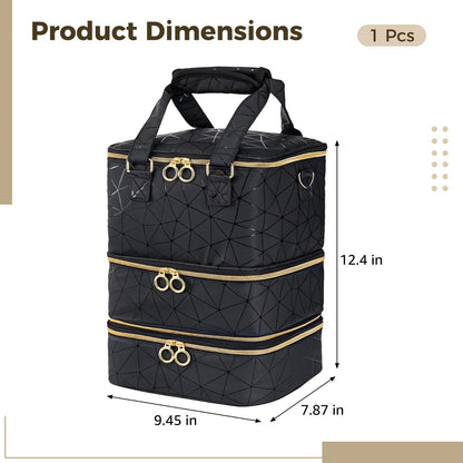 Nail Polish Organizer Case, Detachable 3 Layer PU Leather Storage Holder, Holds 60 Bottles, Shockproof Manicure Bag for Nail Lamp Tools, Portable Travel Supply Carrier (Black)