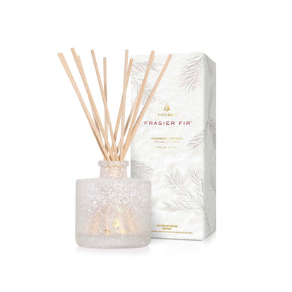 Thymes Frasier Fir Reed Diffuser Set – Includes Reeds, Fragrance Oil, and Frosted Glass Bottle – Fragrance Oil Diffuser – Room Fresheners – Luxury Home Decor – Green & Clear (Pine Needle, 4 fl oz)