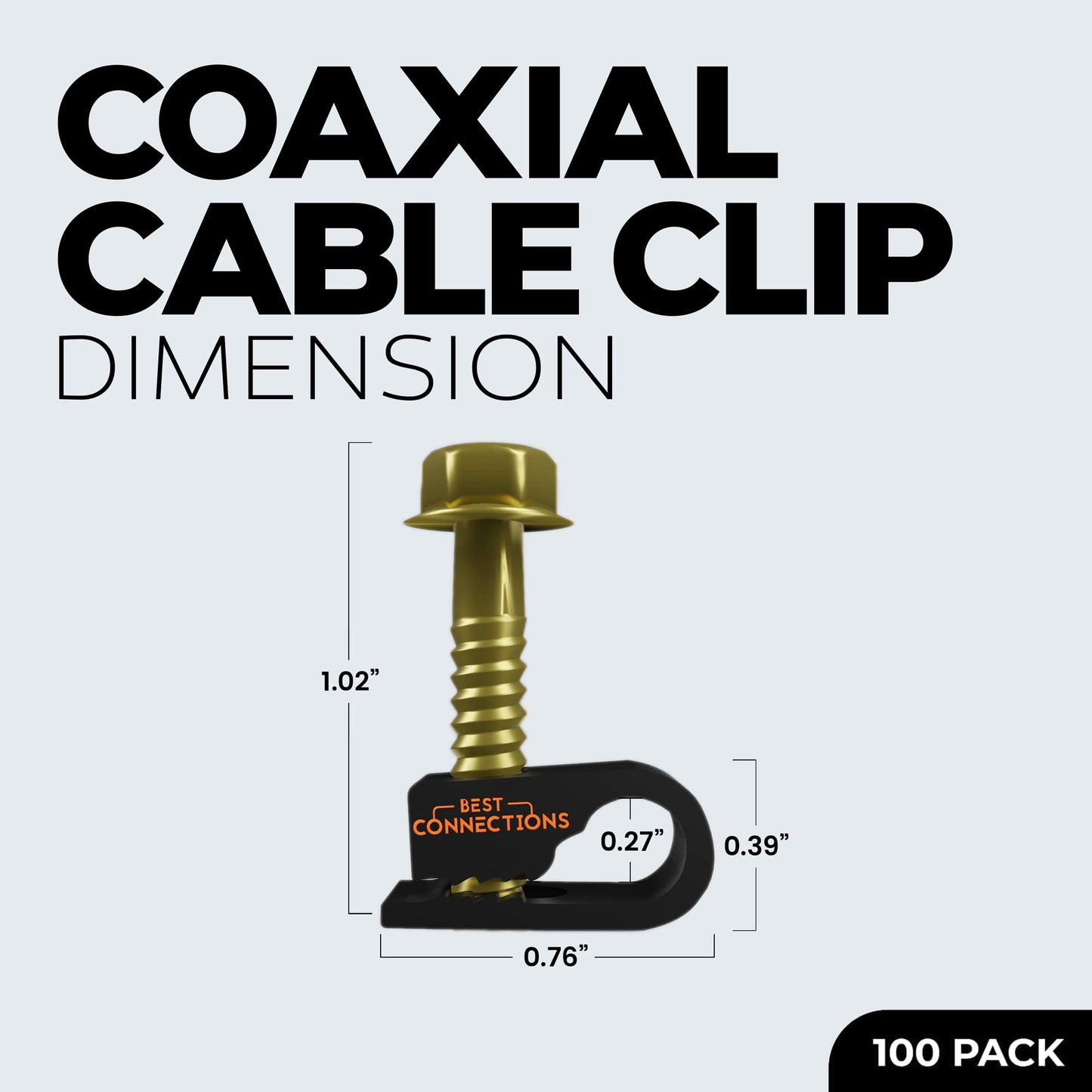 BEST CONNECTIONS Coaxial Cable Clips with Pre-Inserted Screw (100 Pack) – Black Single Cable Mounting Clamps for Coax Cable (RG6, RG59) and Ethernet Cable – Cord Fastener/Strain Relief Clip