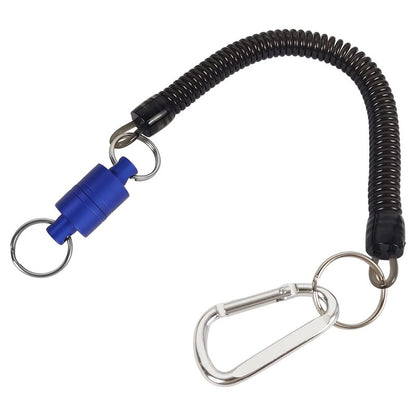 Aventik Magnetic Net Release Ultra-Strong Keychain Fly Fishing Net Retractor with Coiled Lanyard Carabiner Clip(Black)