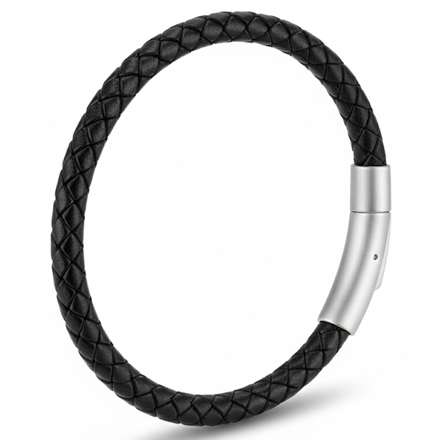 Leporem Black Braided Leather Bracelet Premium 18K Plated Surgical Steel Push Lock Clasp Hypoallergenic Urban Jewelry Gift Black Medium 7.5 Inch (Black, 7.5")
