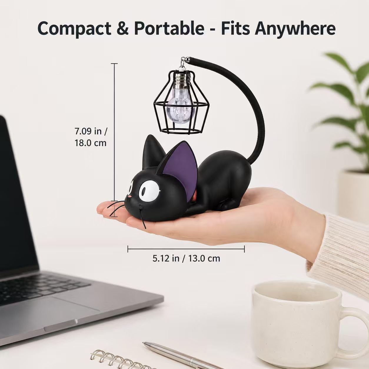 OVANUS Jiji Cat Lamp, Kiki's Delivery Service Night Light, Studio Ghibli Inspired Resin Black Cat Lamp for Bedroom Desk Shelf Decor, Gift for Anime Fans