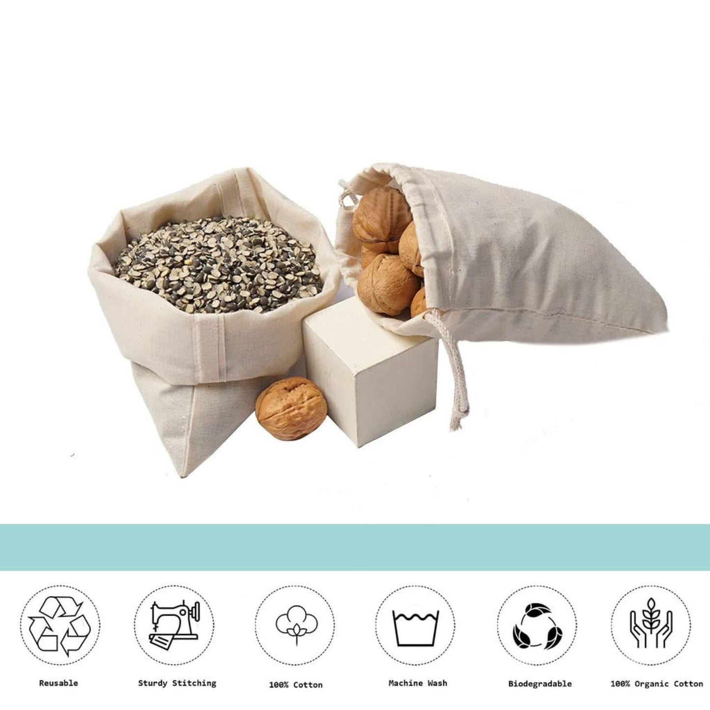 BigLotBags 100Pcs 2 x 3 Inches Premium Cotton Muslin Double Drawstring Bags, Reusable Bag Natural Cotton Bags with Drawstring Produce Bags Bulk Gift Bag Jewelry Pouch for Party Wedding Home Storage